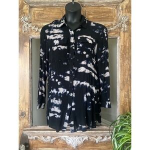 Carolina Belle Tie Dye Button Down Shirt Tunic Long Sleeve Casual Top Cover Up L
